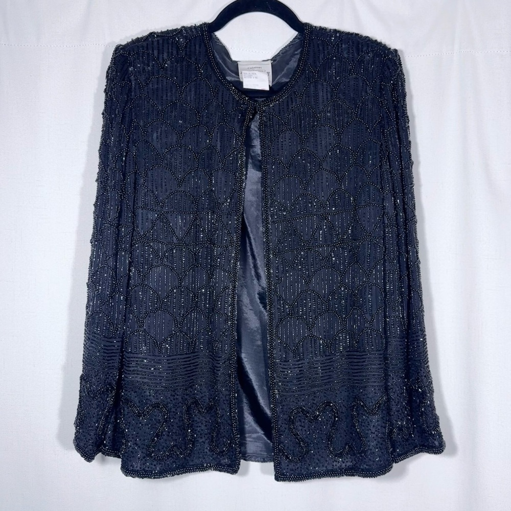 Vintage Joseph Ribkoff Gala Black Intricately Beaded Evening Topper